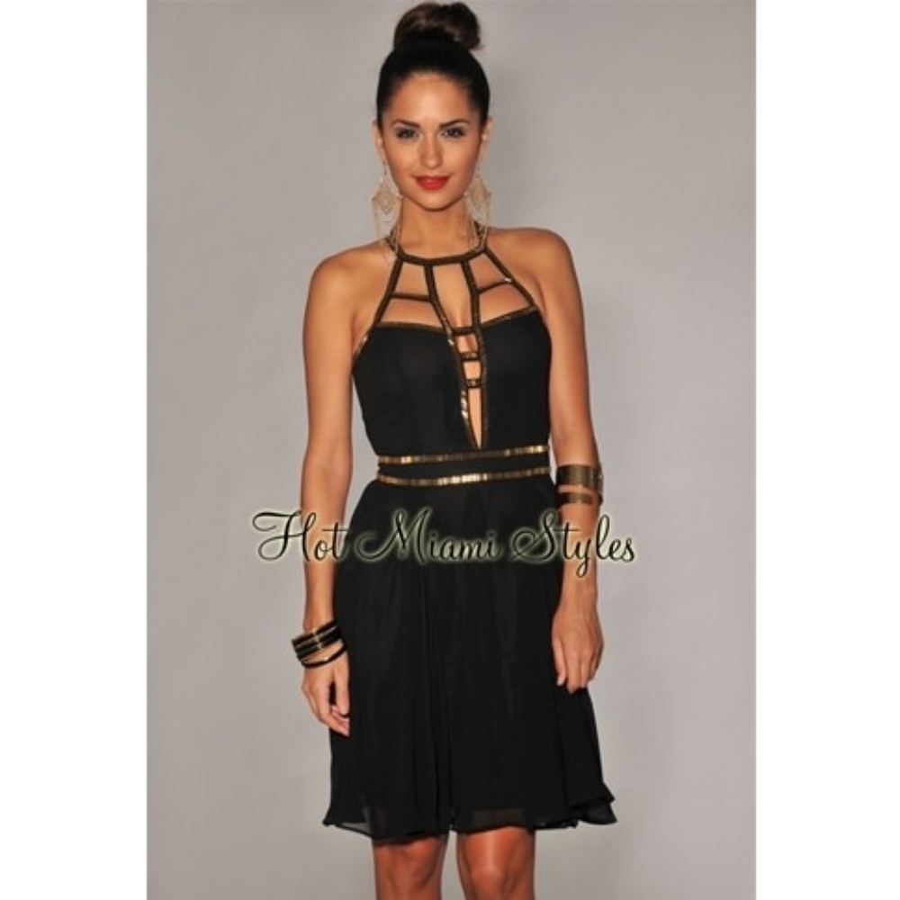 Black Gold Beaded Jeweled Accent Dress - Size S